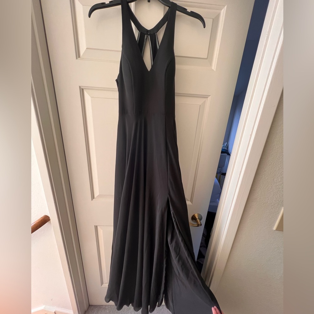 Black Azazie dress open back with slit